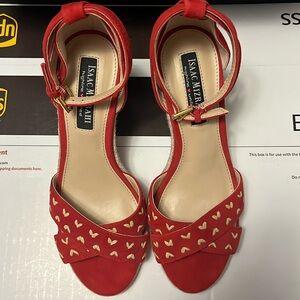 Isaac mizrahi Red suede wedge 6 M espadrille sandals shoes open toe heart detail
